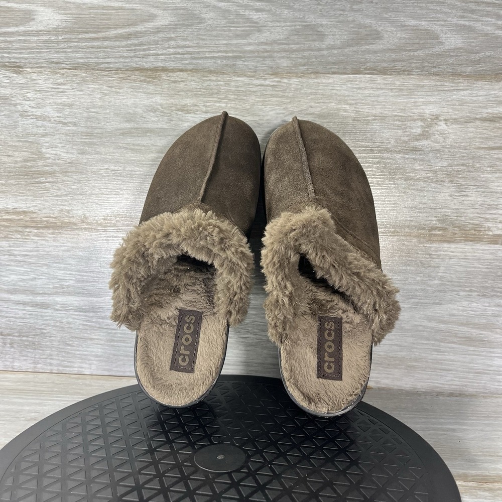 Crocs Women's Cobbler Leather Slides Slip On Faux Fur Lined Clogs Size 9 - Picture 6 of 8